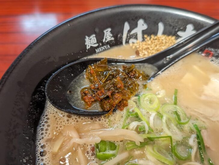 うますぎるスープと高菜がかち合うのを恐れてレンゲで隔離