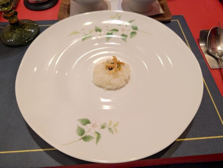 お皿の真ん中にちんまりと一口分のご飯