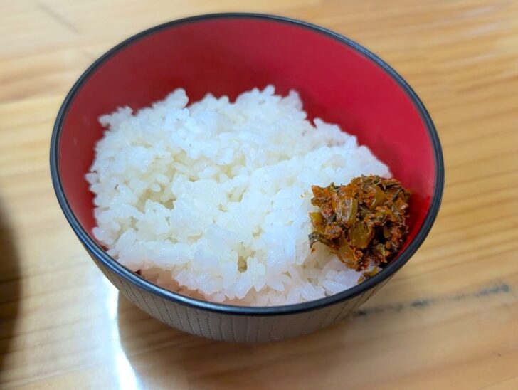 辛子高菜が添えられたご飯